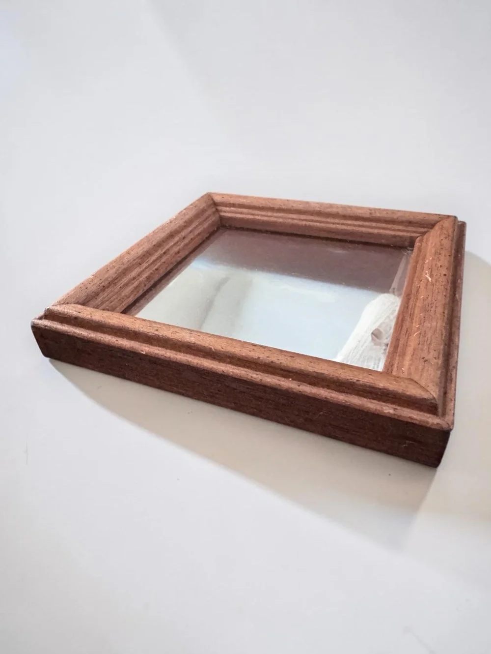 Vintage Small Wood Framed Wall Mirror 5.5” Square Rustic Country Farmhouse Decor